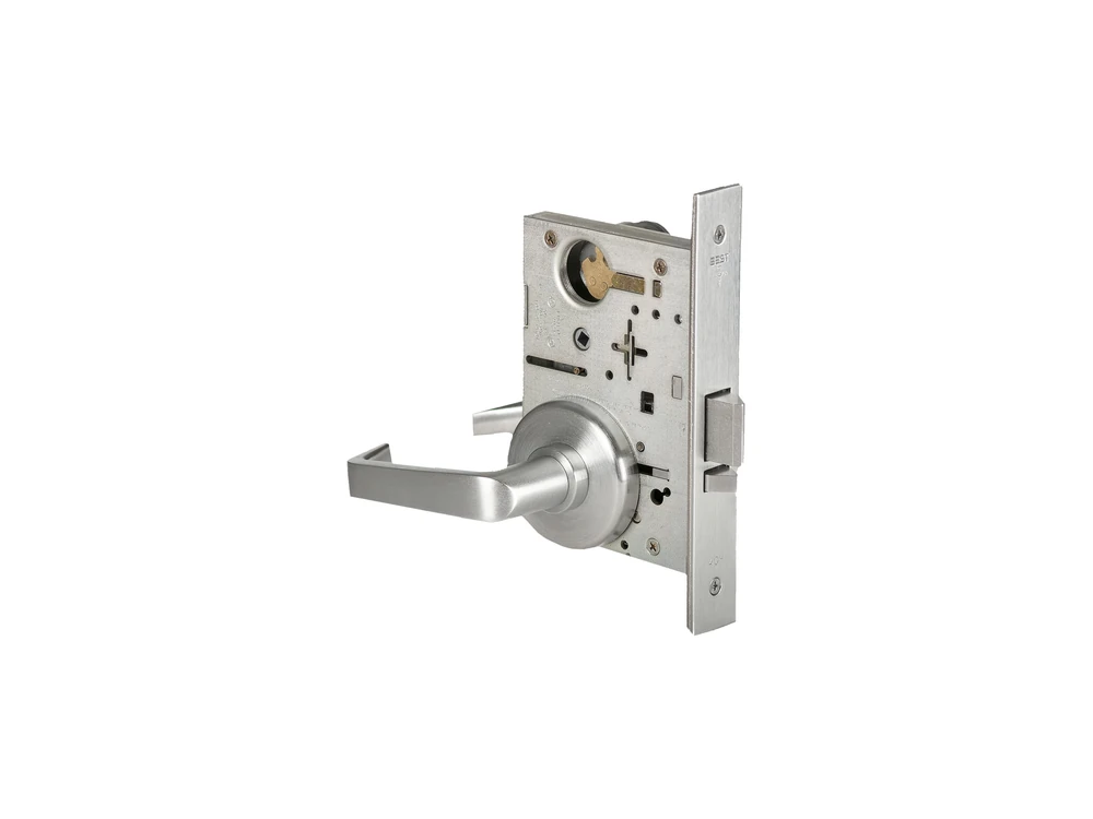 BEST 45H mortise lock case with its lever, satin chrome