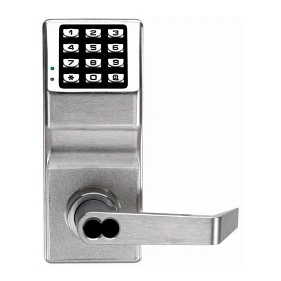 Alarm Lock Trilogy DL2700 Keypad Lock Alarm Lock Trilogy DL2700IC in US26D satin chrome: keypad and lever with the empty figure-8 opening for an interchangeable core, which is not included