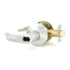 BEST 9K Series Cylindrical Lock BEST 9K cylindrical lock in 626 satin chrome with #14 curved return levers on the smaller 3 in C rose, the outside lever's figure-8 core opening empty, with the latch