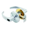 BEST 9K Series Cylindrical Lock BEST 9K cylindrical lock in 626 satin chrome with #14 curved return levers on D roses, the outside lever's figure-8 core opening empty, with the latch