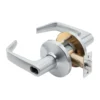 BEST 9K Series Cylindrical Lock BEST 9K cylindrical lock in 626 satin chrome with #15 contour angle return levers on D roses, the outside lever's figure-8 core opening empty, with the latch