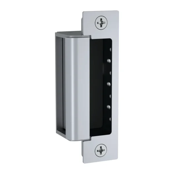 HES 1600 Series Electric Strike HES 1600 electric strike in satin stainless steel, strike body with one faceplate fitted and its two mounting screws